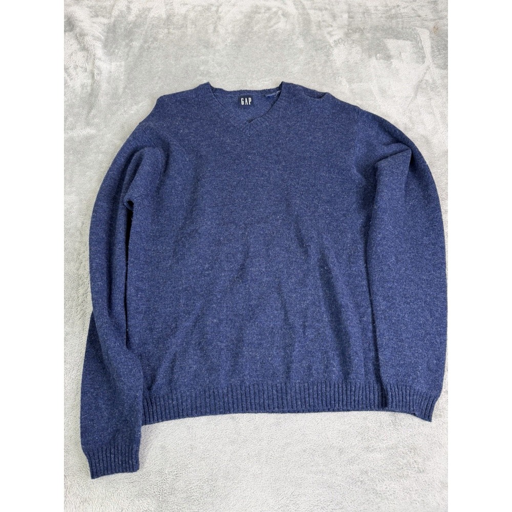 Vintage 90s Gap Wool V-Neck Sweater Men's Size Large Blue